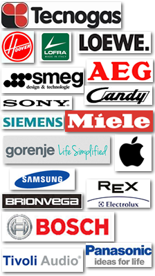 Bosch Siemens Whirlpool Indesit Candy Hoover Zerowatt Rex Electrolux Zoppas Aeg Samsung Panasonic Miele Ignis Argo Zanussi 